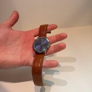 Relic Brown Leather Watch with Blue Dial